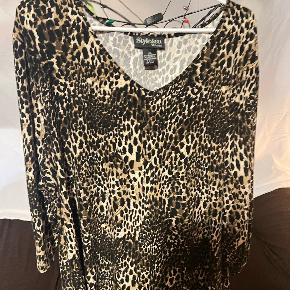 STYLE & CO BLACK/LEOPARD PRINT WOMENS TOP SIZE 3 X